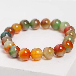 Natural Peacock Agate Stone Beaded Bracelet 10mm Rainbow Agate Stretch Bracelet